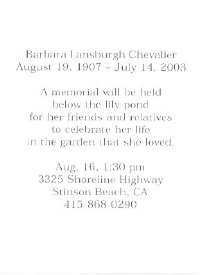 Barbara Chevalier Memorial Not